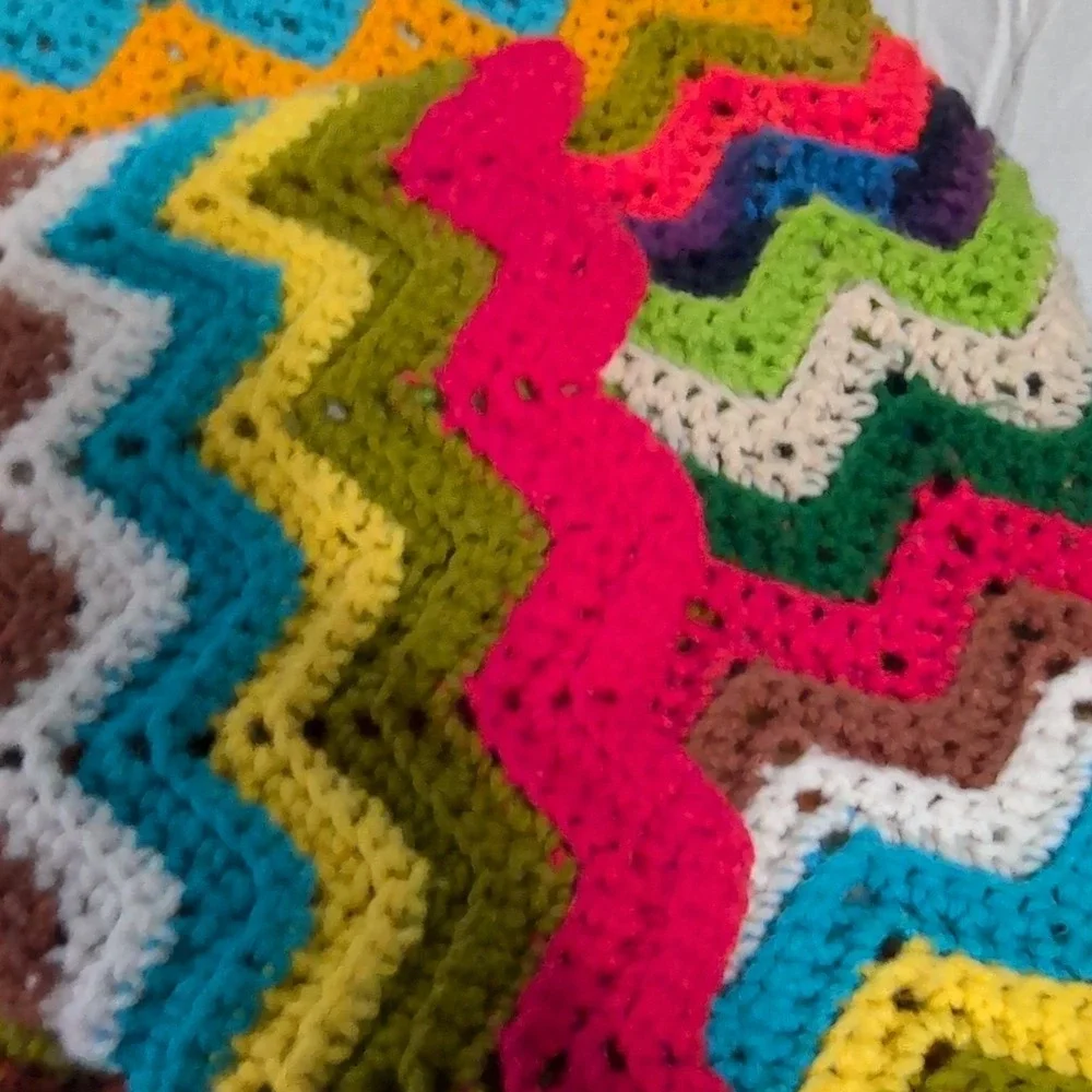 Handmade Vintage Multicolor Throw Handmade Colorful Afghan Crochet Blanket Chevr